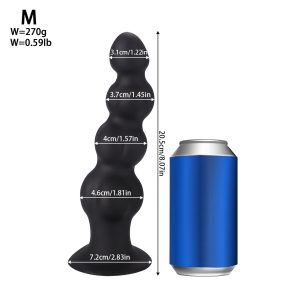 Multi-stage liquid silicone anal plug size M weighing 270g.