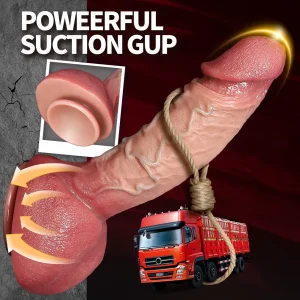 Powerful industrial suction cup base of realistic dildo supporting heavy duty weight