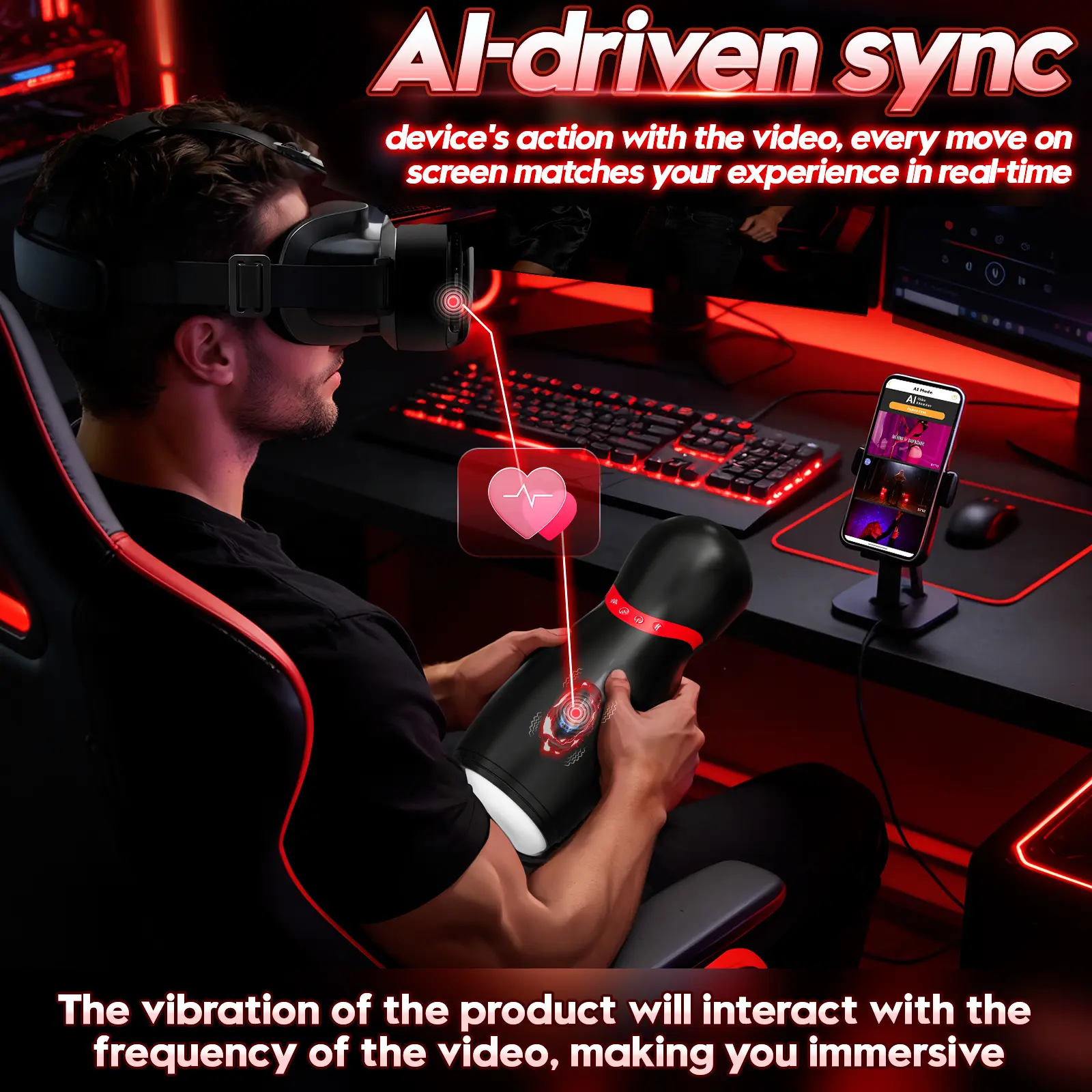 AI-driven sync male stroker compatible with VR and video interaction