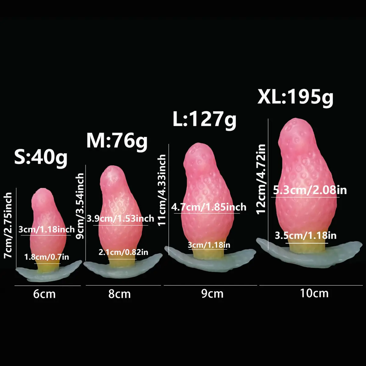 Full 4-size training set of the AP4141 Strawberry Anal Plug.