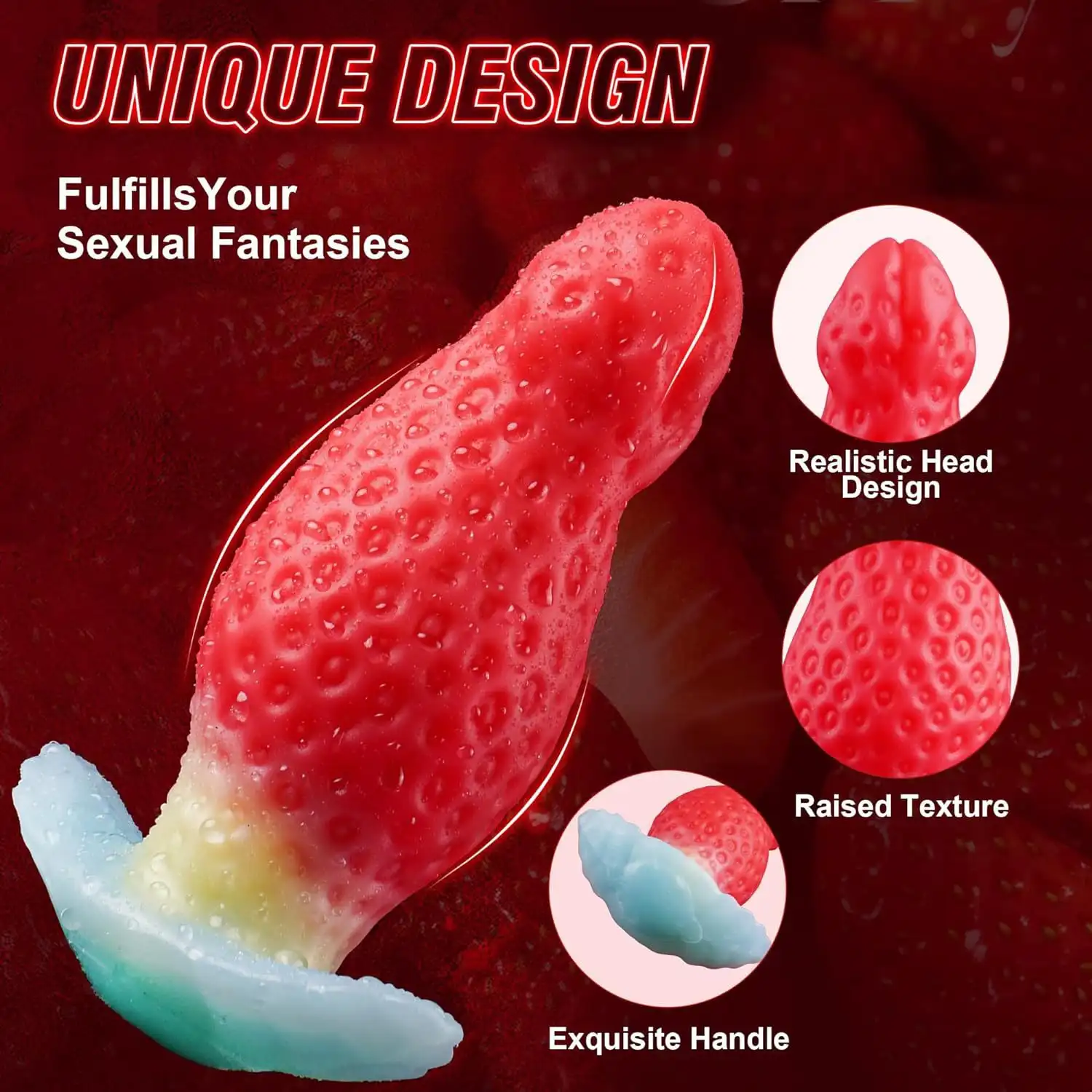 Realistic strawberry texture on the AP4141 Silicone Anal Plug surface.