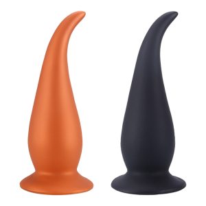 Color options for the AP4144 Giant Anal Plug in black and golden orange.