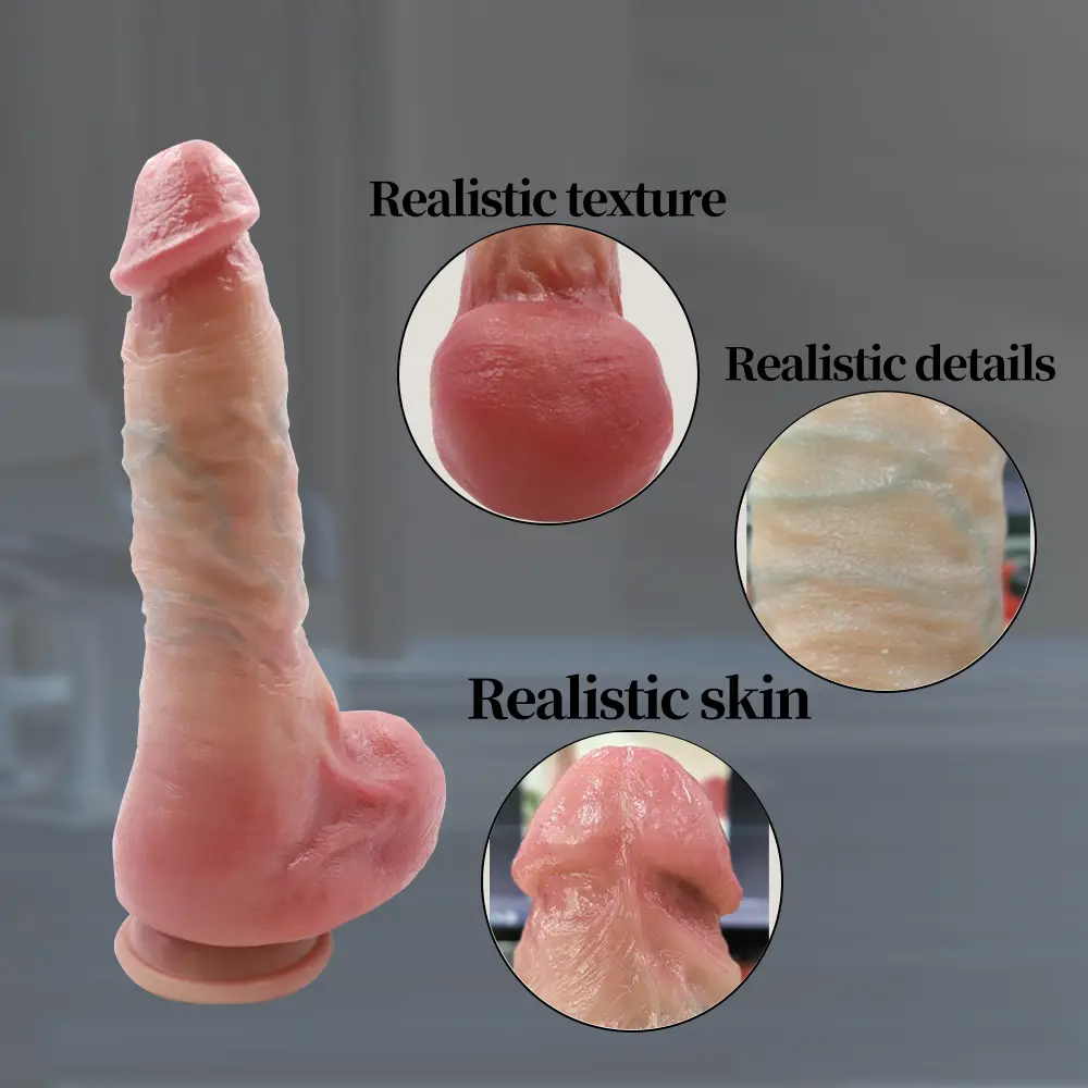 Close up of hand finished vascular details and skin texture on LM320 realistic penis replica.