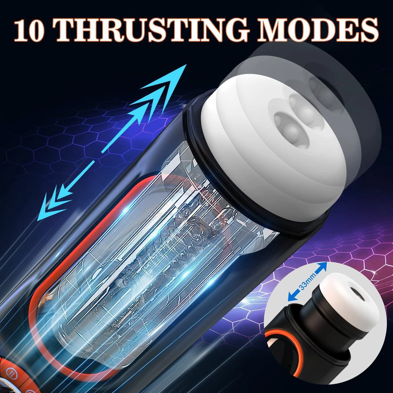 Automatic telescopic masturbator with 10 thrusting modes for hands-free male pleasure OEM manufacturing.