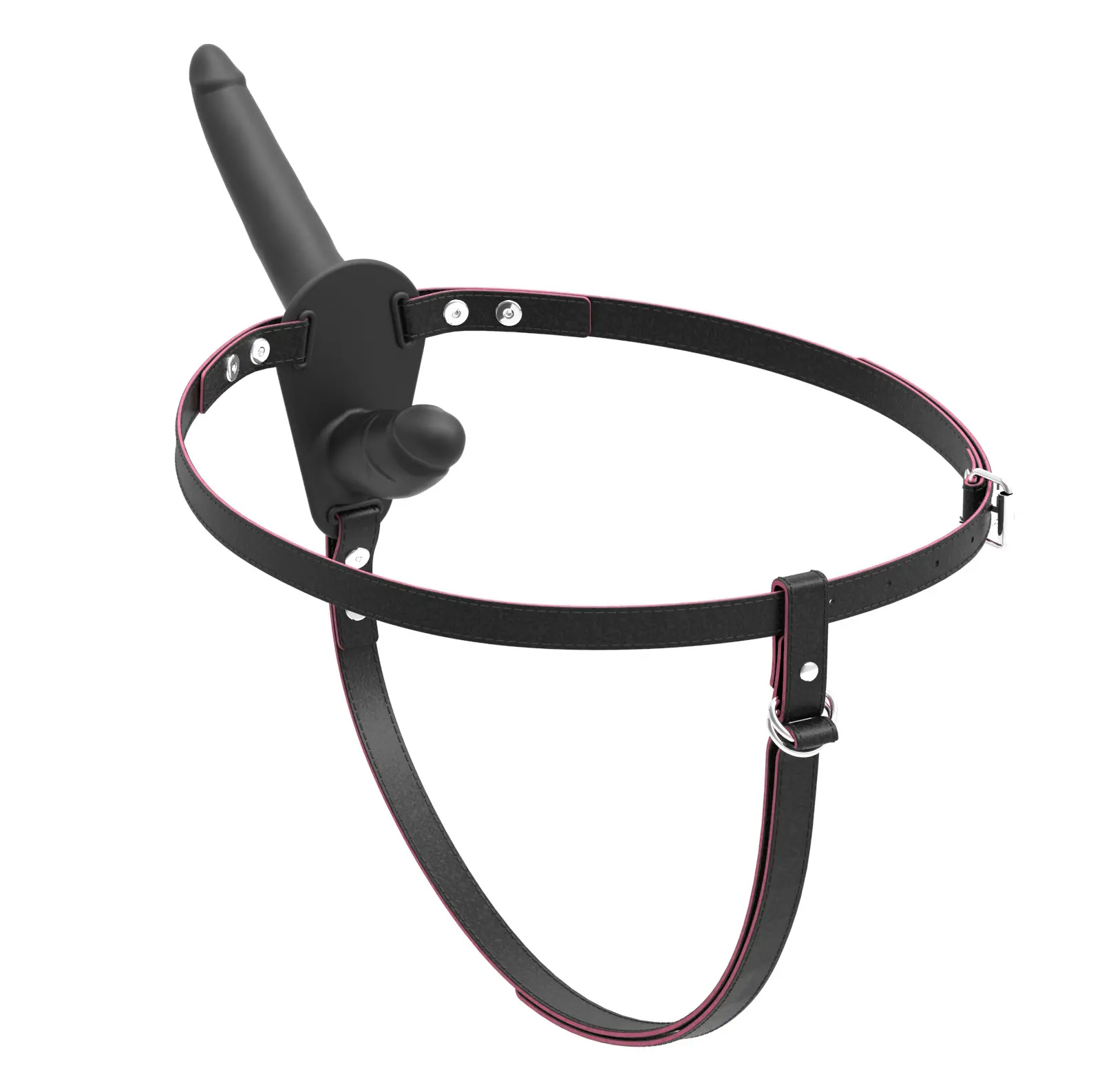 Custom Black Leather Strap On Harness With Double Dildo Wearable Bondage Toy For Adult Intimate Use