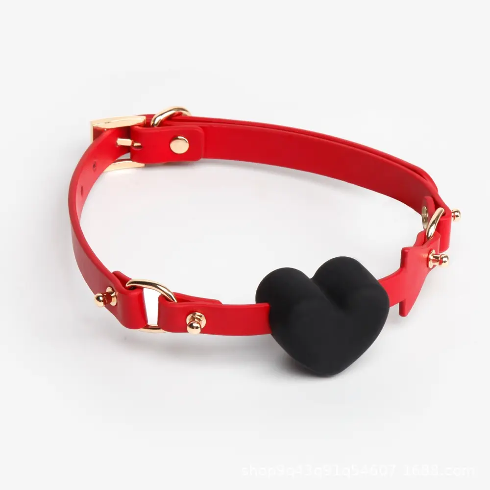 Black heart silicone plug with a vibrant red strap for the SM4134 BDSM Heart Ball Gag.
