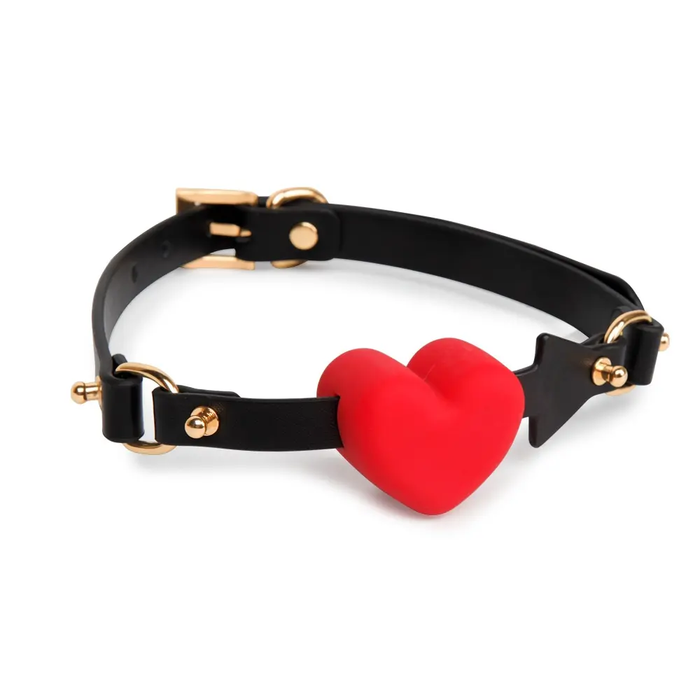 Red heart-shaped silicone plug of the SM4134 BDSM Heart Ball Gag with black strap.