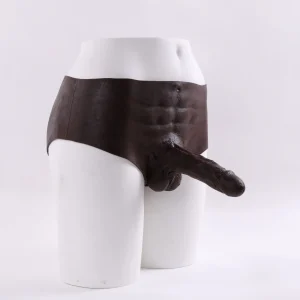Dark Brown Realistic Strap-on Dildo with Muscle Texture Panty – 16.5cm Chocolate Skin Tone Penis Replica for OEM/ODM