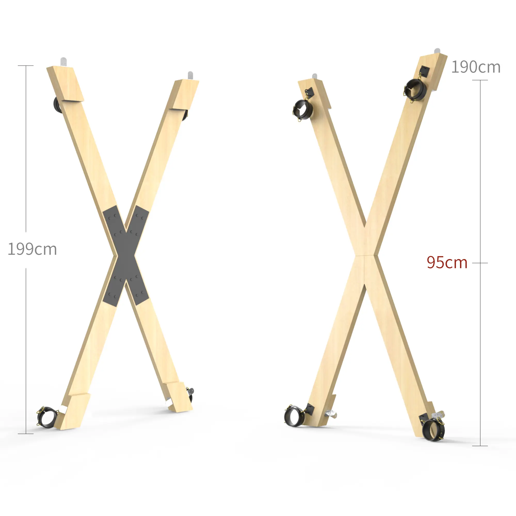 X-frame sex restraint ZW-101 main view, solid wood structure, adjustable height 199cm/190cm, supply chain integrated wholesale supplier