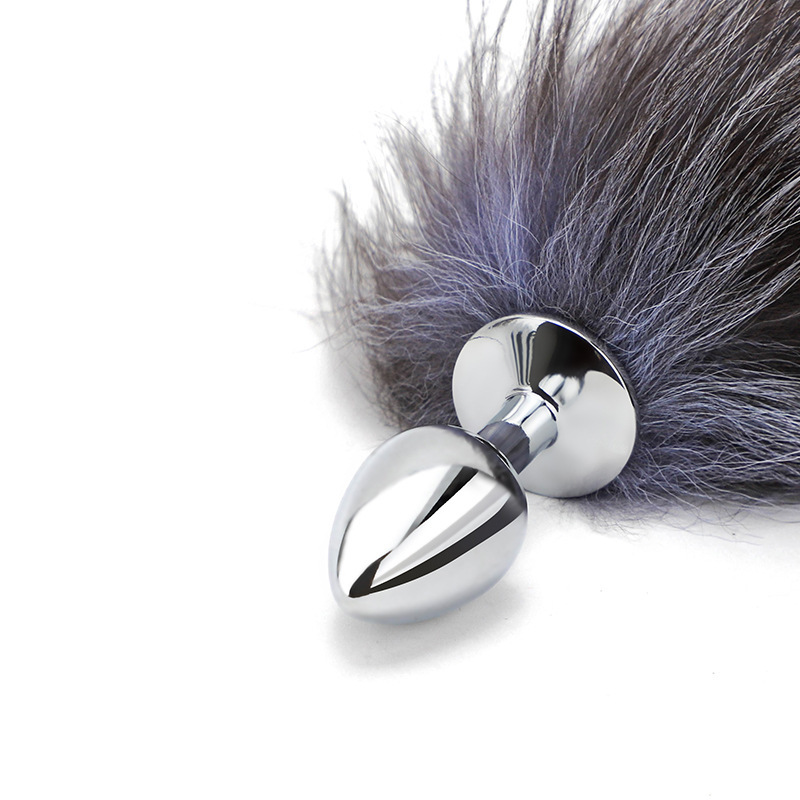 AP5181 Fox Tail Butt Plug shiny metal plug with luxurious fluffy tail detail