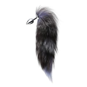 AP5181 Metal Fox Tail Butt Plug with long fluffy tail standing view