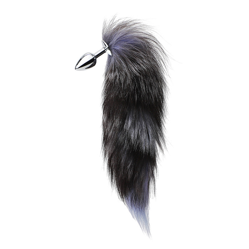 AP5181 Metal Fox Tail Butt Plug with long fluffy tail standing view