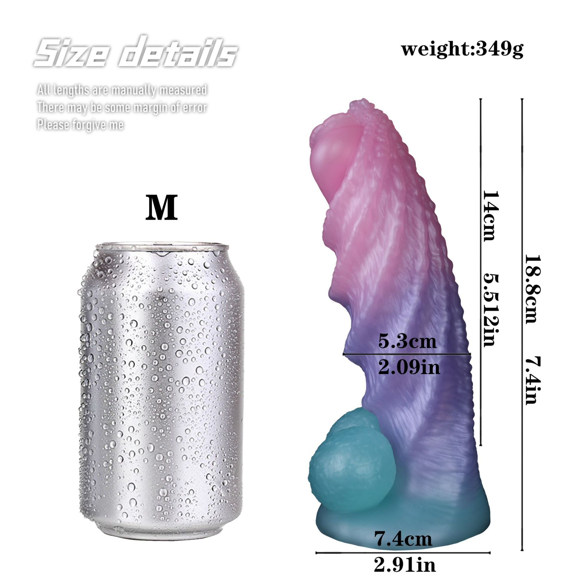 FD5141 Realistic Honeybee Dildo M Size with soda can dimension comparison - 18.8cm