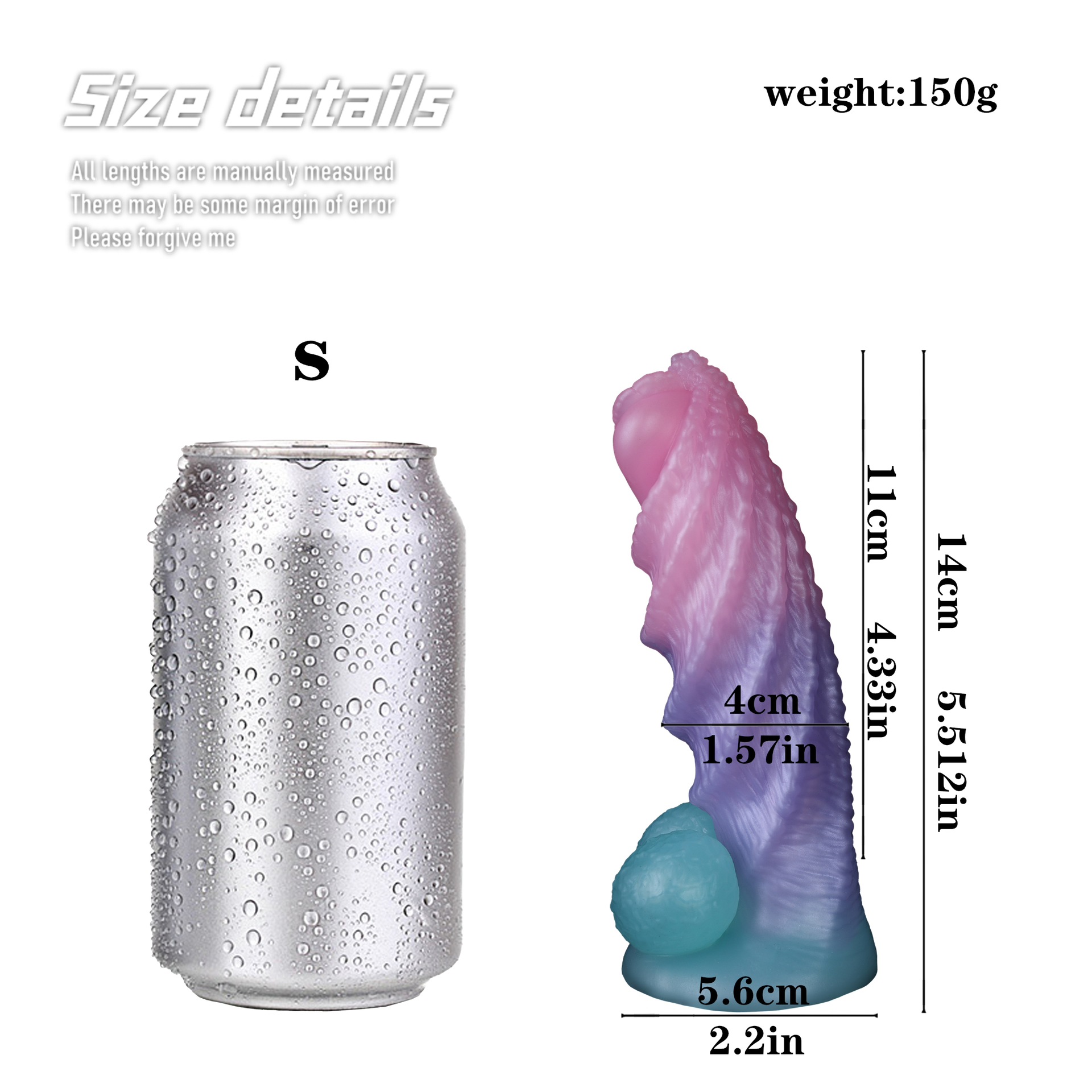 FD5141 Realistic Honeybee Dildo S Size with soda can dimension comparison - 14cm