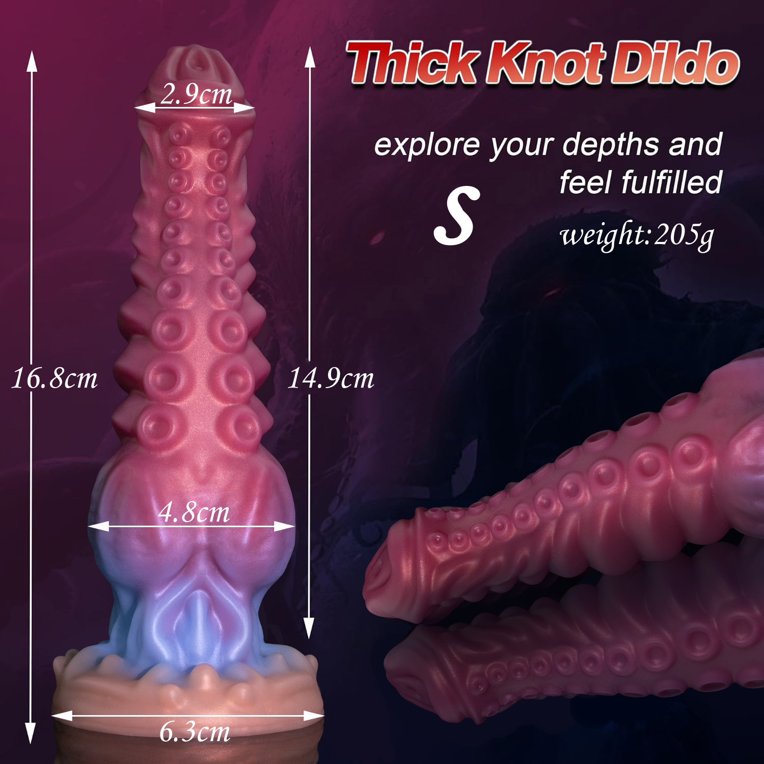 FD5252 Gradient Octopus Tentacle Dildo S size dimensions and weight