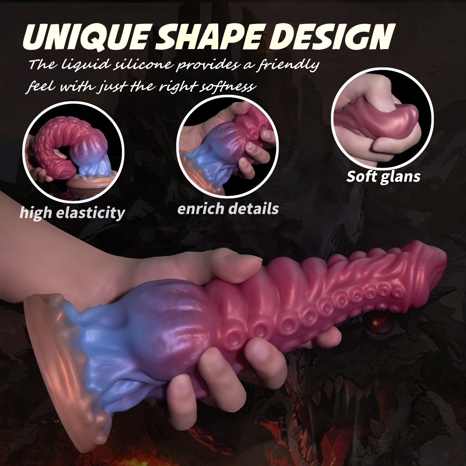 FD5252 Gradient Octopus Tentacle Silicone Dildo unique shape and soft texture details