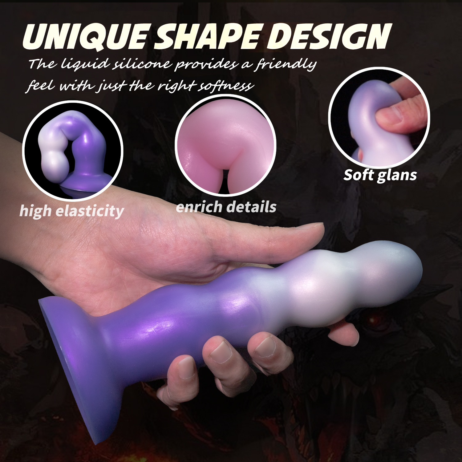 FD5253 Gradient Wavy Beads Silicone Dildo handheld showing softness