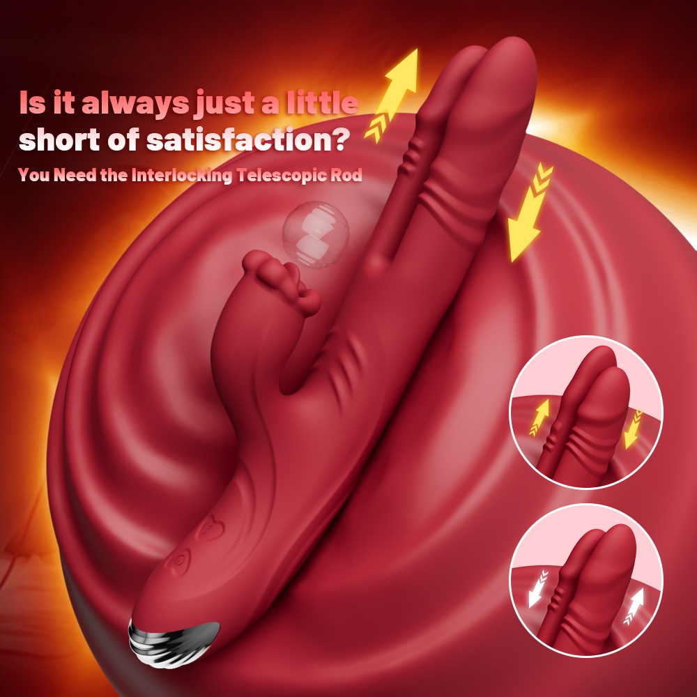 Interlocking telescopic rod design of the ruby red vibrator, providing enhanced satisfaction beyond basic stimulation.