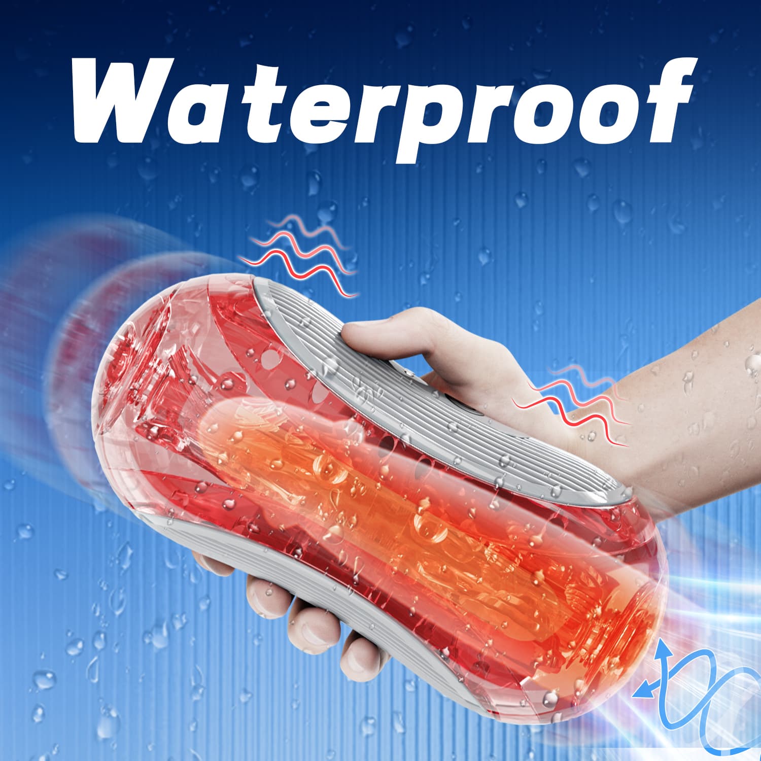 MMA80931 red transparent adult toy with waterproof feature, suitable for use in wet environments.