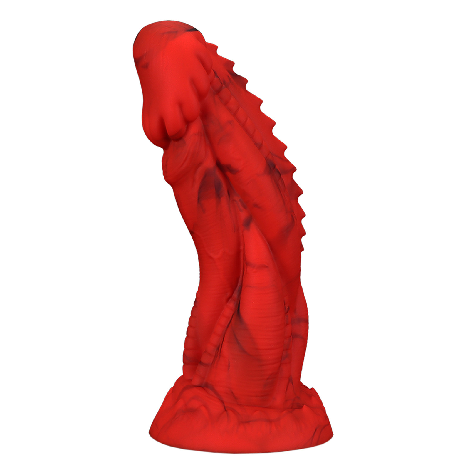 Primary product shot of the red and black marbled dragon dildo on a clean white background for e-commerce listings.