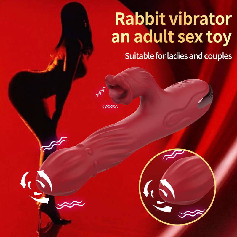 Rabbit vibrator, an adult sex toy suitable for ladies and couples, featuring thrusting and vibrating functions for enhanced pleasure.
