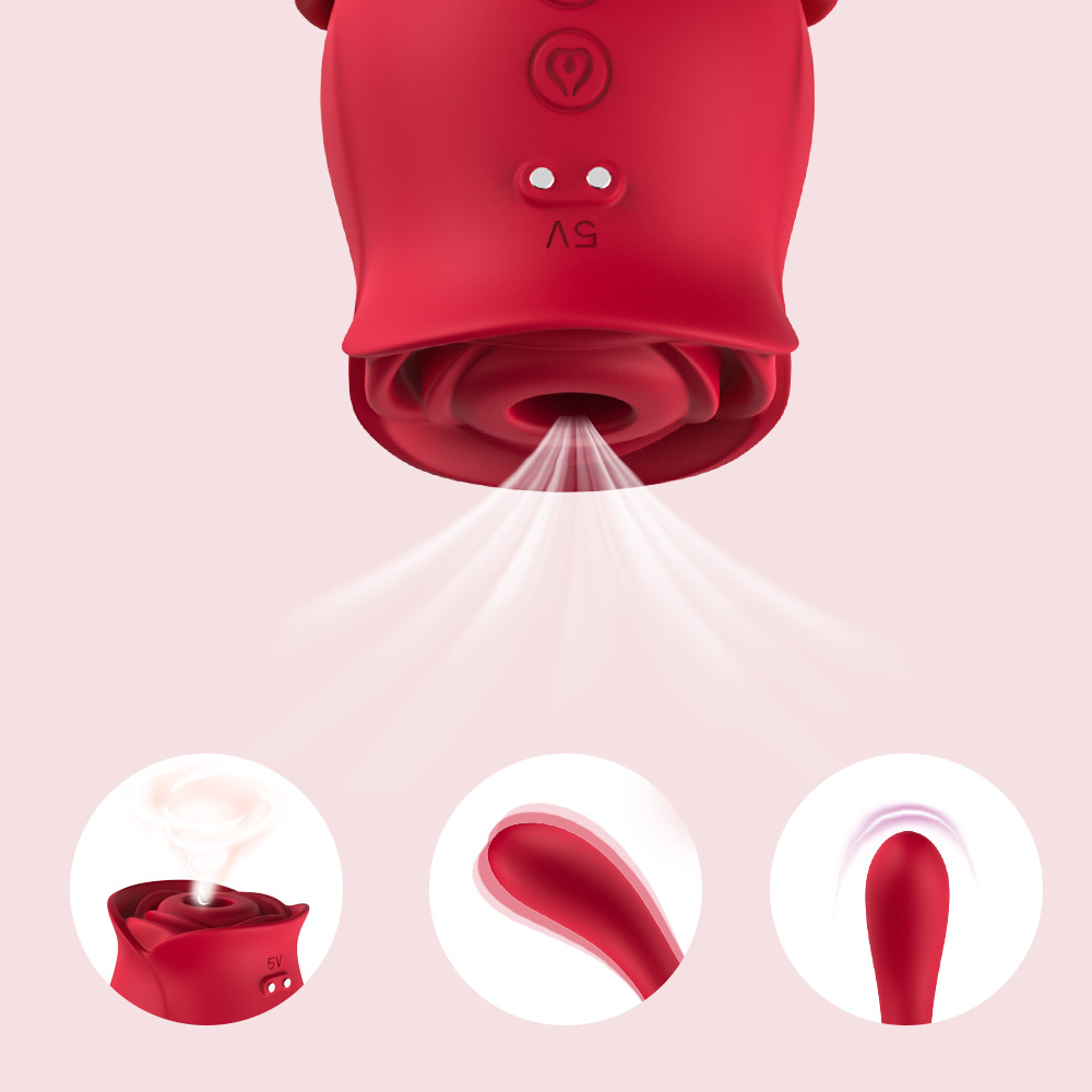 VB5171 Red Rose Clitoral Suction Vibrator close-up head with powerful suction technology