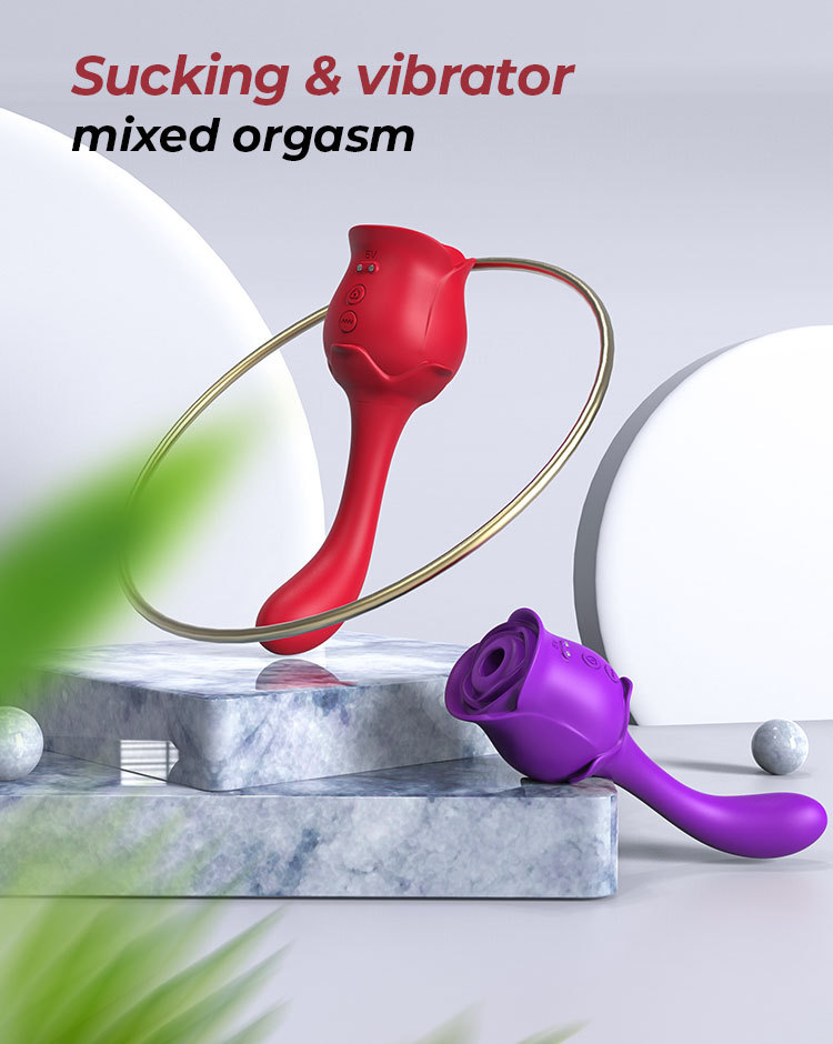 VB5171 Rose Clitoral Suction Vibrator red and purple 2-in-1 sucking and vibration toy