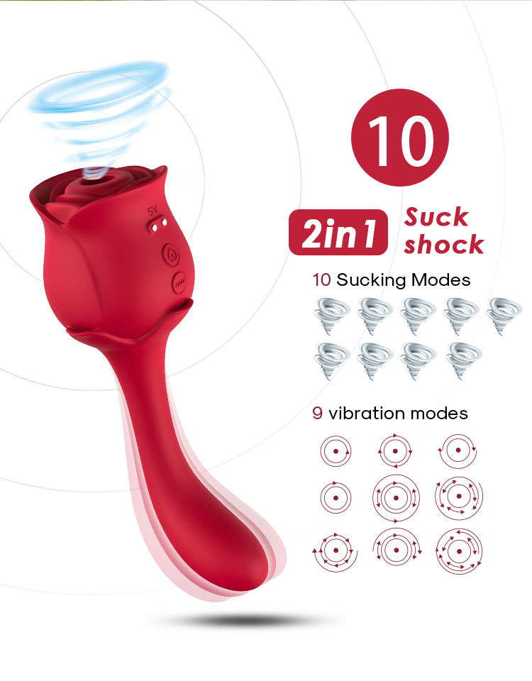 VB5171 Rose Toy showing 10 sucking modes and 9 vibration patterns 2-in-1 clitoral stimulator