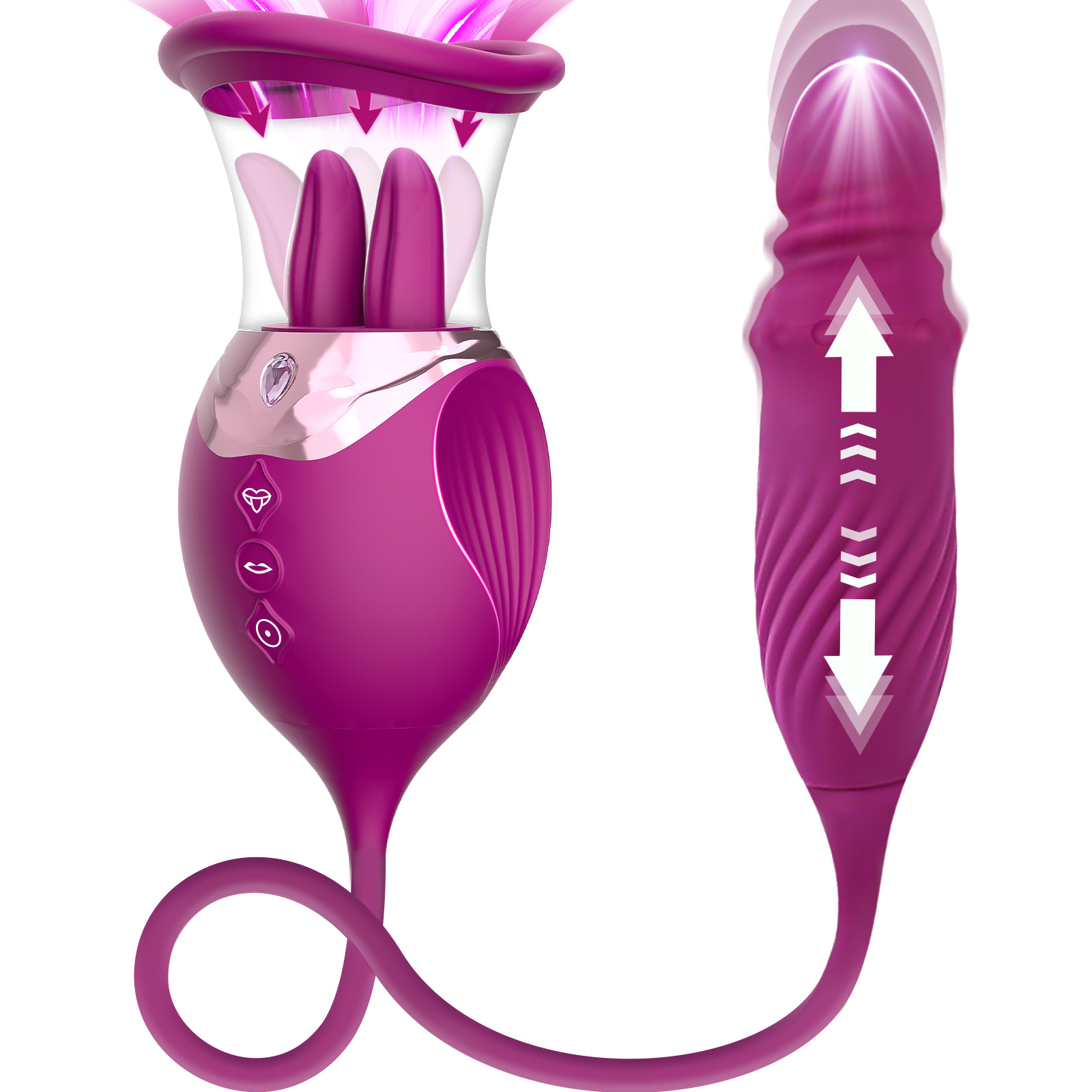 VB5172 4-in-1 Purple Rose Suction Thrusting Vibrator full product view
