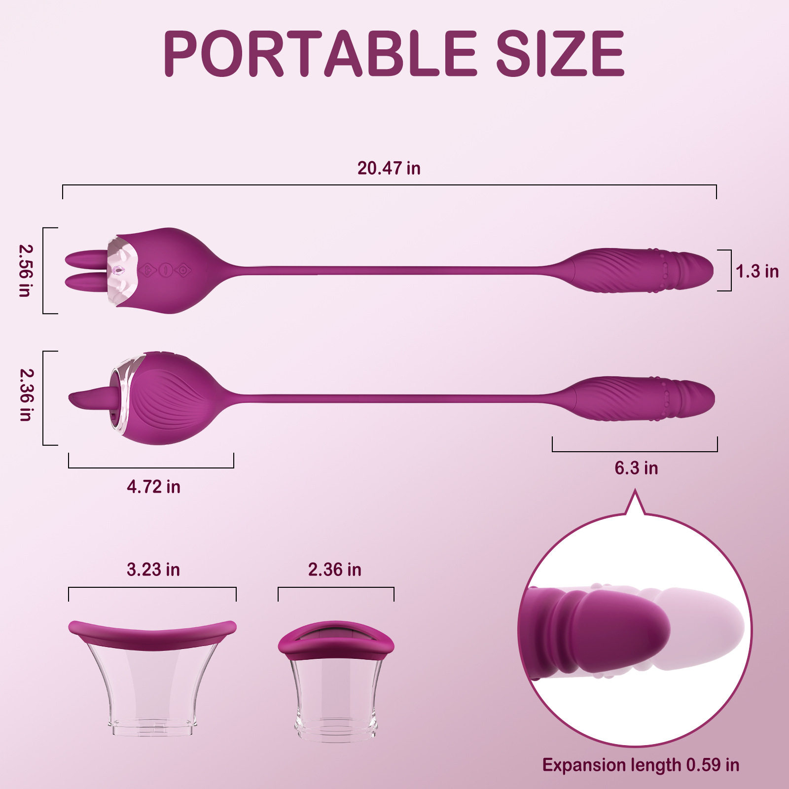 VB5172 Rose Vibrator portable size and dimension comparison chart