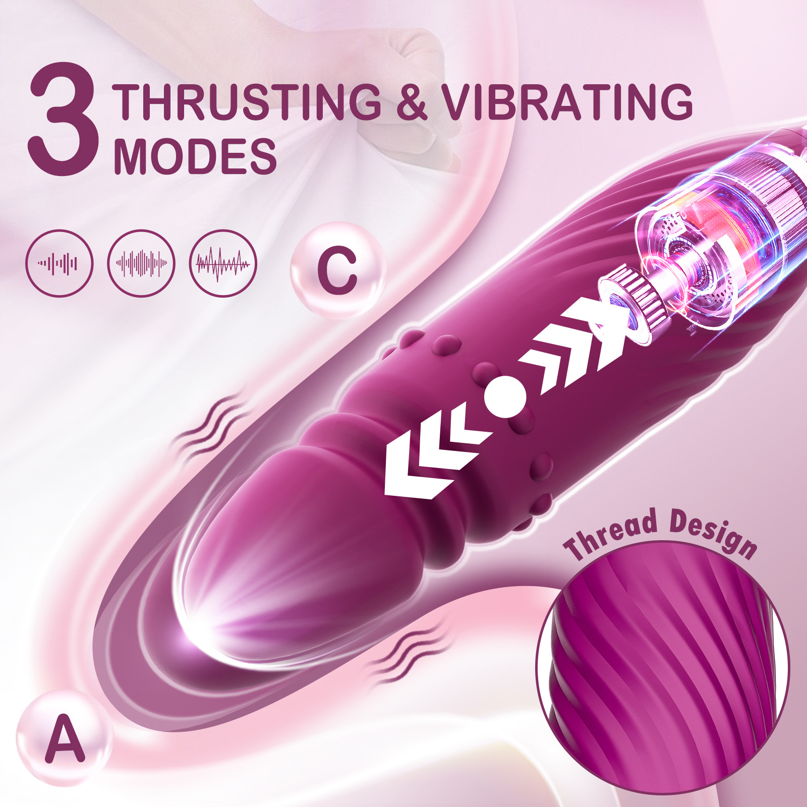 VB5172 Rose Thrusting Vibrator demonstrating 3 thrusting and vibration patterns