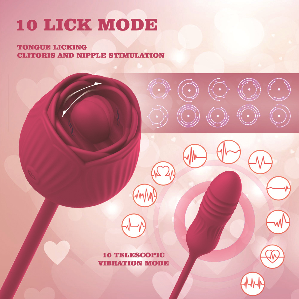 VB5173 4-in-1 Rose Vibrator 10 licking modes clitoral and nipple stimulation