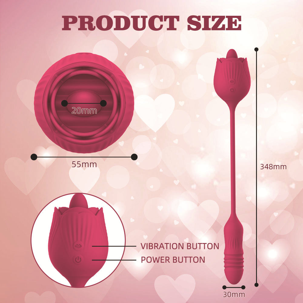 VB5173 4-in-1 Rose Vibrator detailed product size and dimension chart