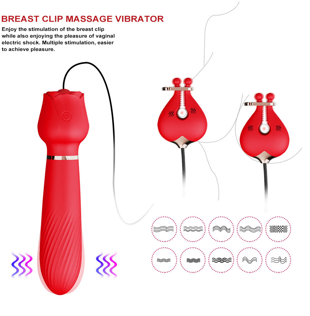 VB5175 Breast Clip Massage Vibrator multiple angle views with rose suction head