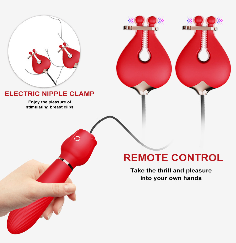 VB5175 Rose Nipple Vibrator with remote control electric nipple clamps