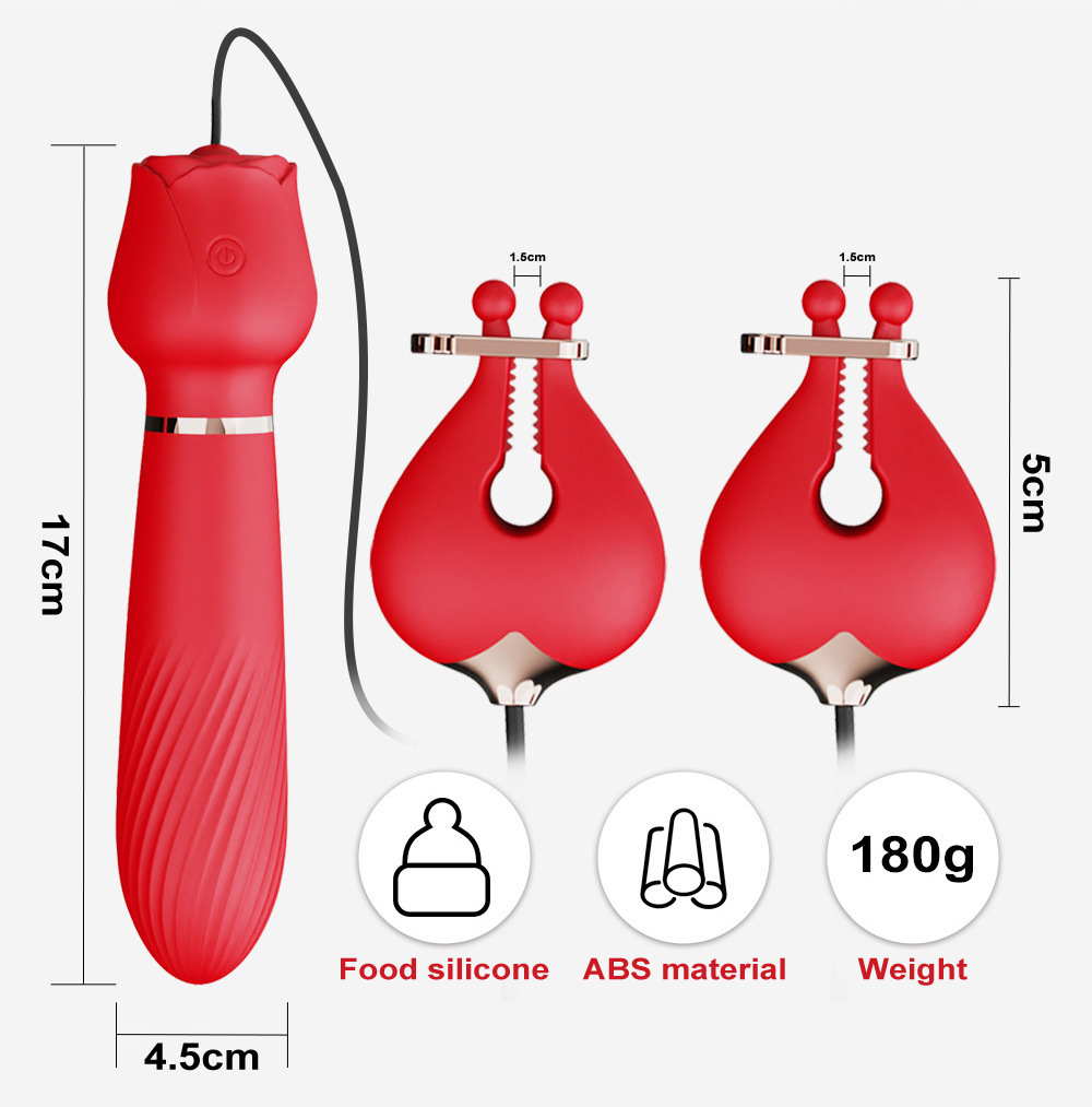 VB5175 Rose Nipple Clamp Vibrator size specifications 17cm length and weight