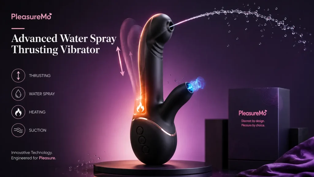 Advanced water spray thrusting vibrator with heating, suction and multi-function stimulation features for adult toy wholesale