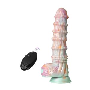 Colorful alien thrusting vibrator with wireless remote control and magnetic charger