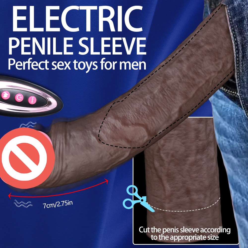 Electric vibrating penis sleeve with powerful motor and realistic design