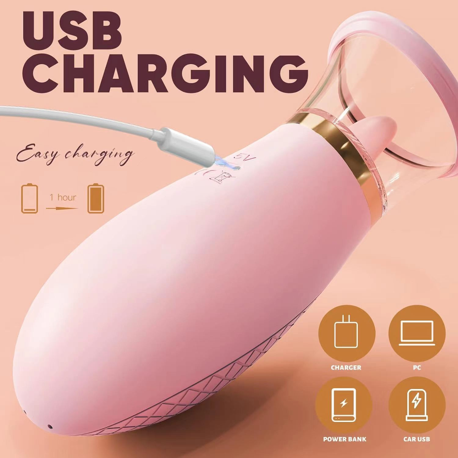 USB charging feature of licking sucking vibrator for women