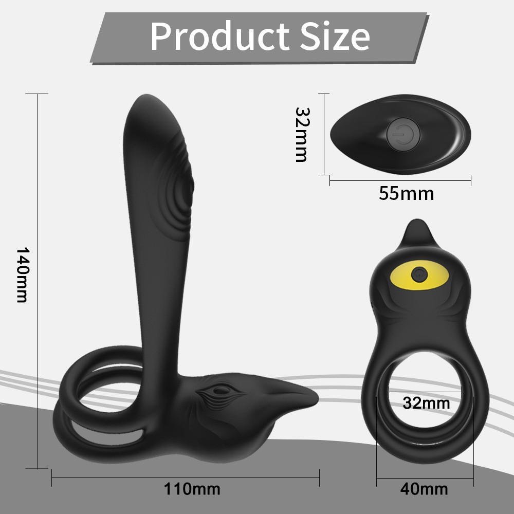 Black remote control prostate massager with cock ring size specification