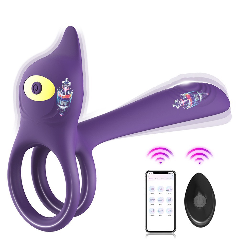 Full set view of remote control prostate massager with cock ring and accessories