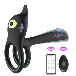 Remote control prostate massager with cock ring black main product view with wireless remote