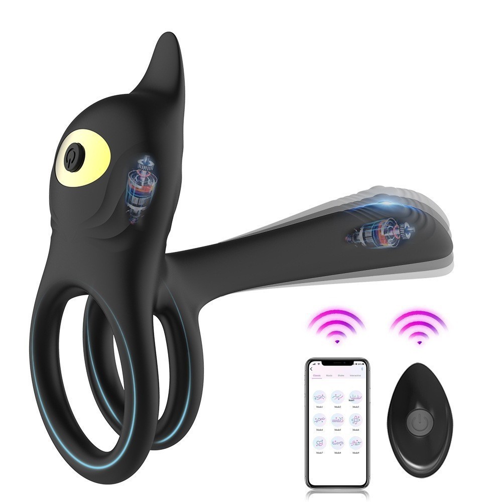 Remote control prostate massager with cock ring black main product view with wireless remote