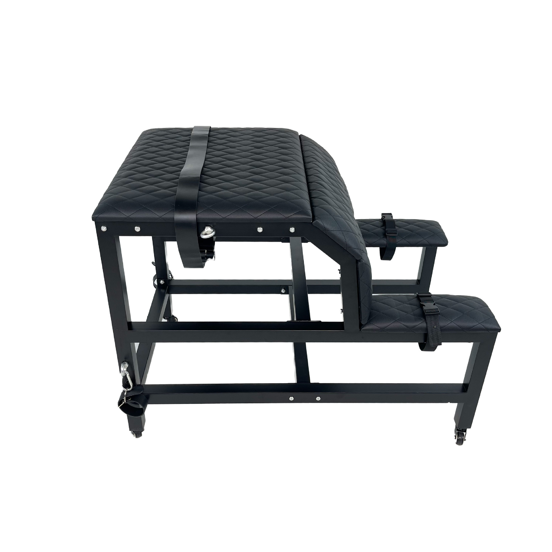 Side view of the SM6121 BDSM restraint chair in black