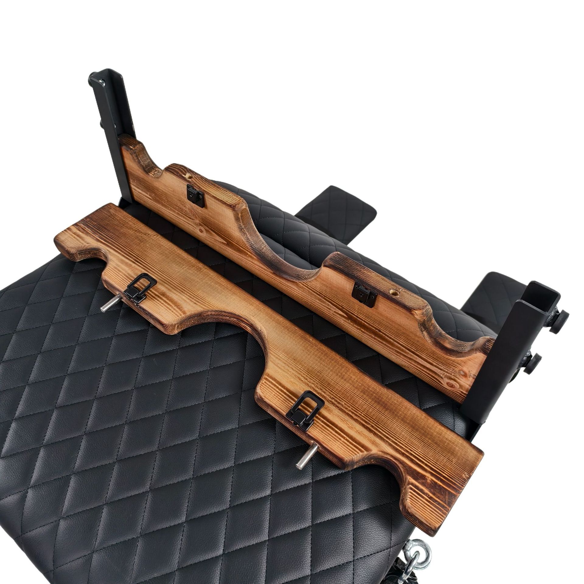 Close-up of the wooden stocks mechanism on the SM6122 station