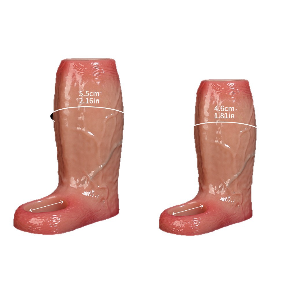Realistic brown thick penis sleeve extender with lifelike veins and skin texture