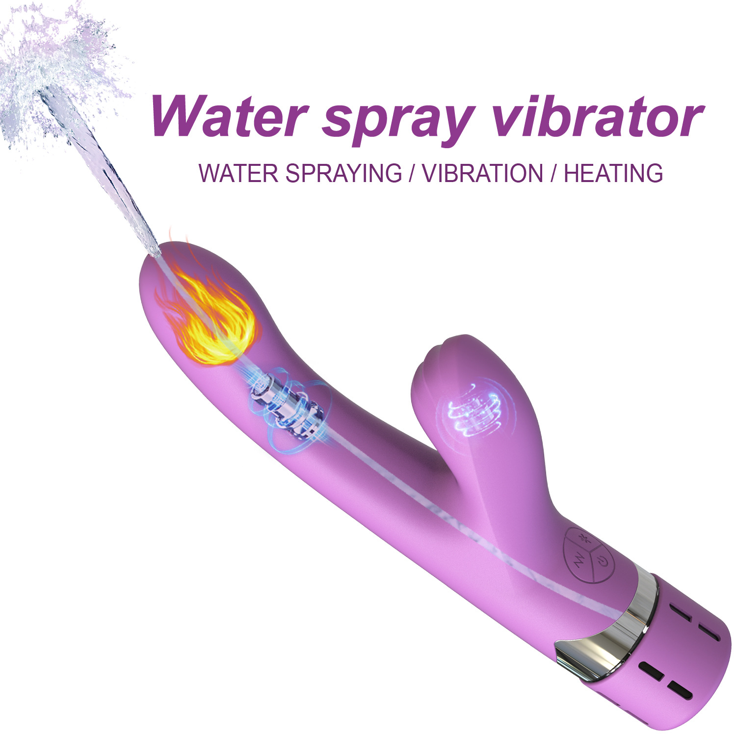 Purple water spray thrusting vibrator with heating and strong suction base