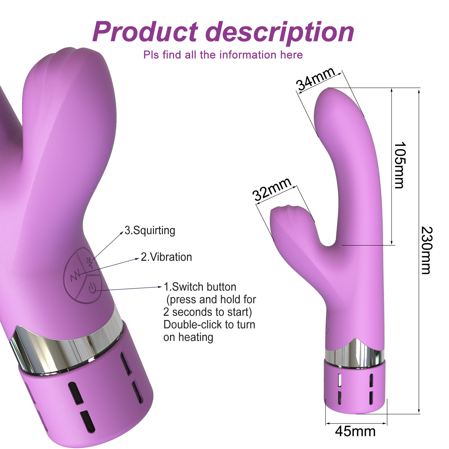 Detailed size and dimension chart of water spray thrusting vibrator