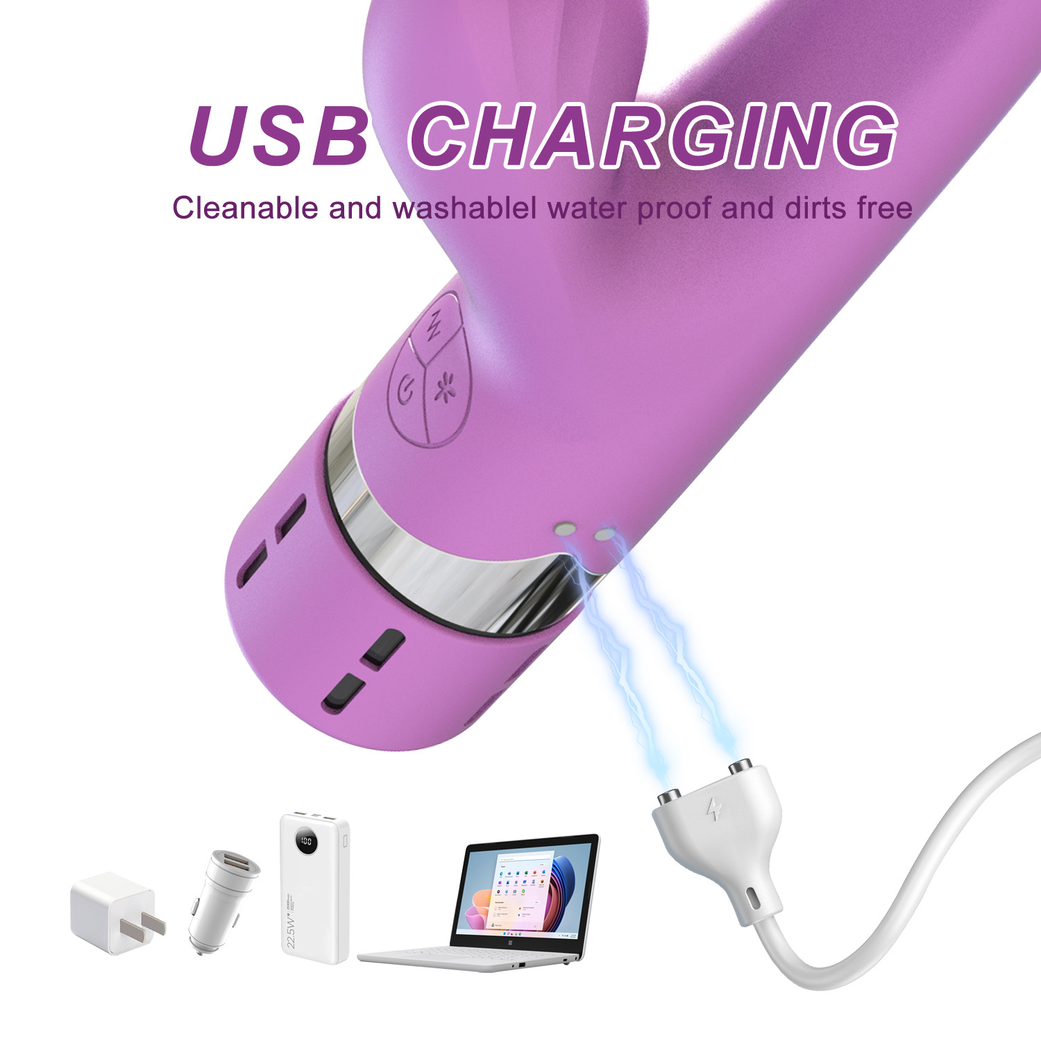 USB magnetic charging feature of water spray thrusting vibrator